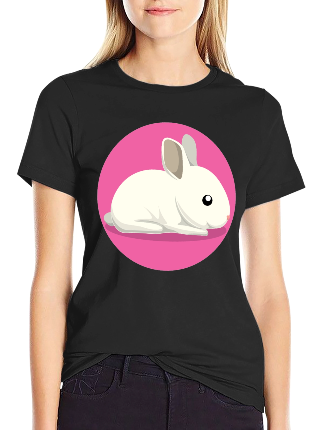 Cute Rabbit Graphic Tee - Black Unisex T-Shirt