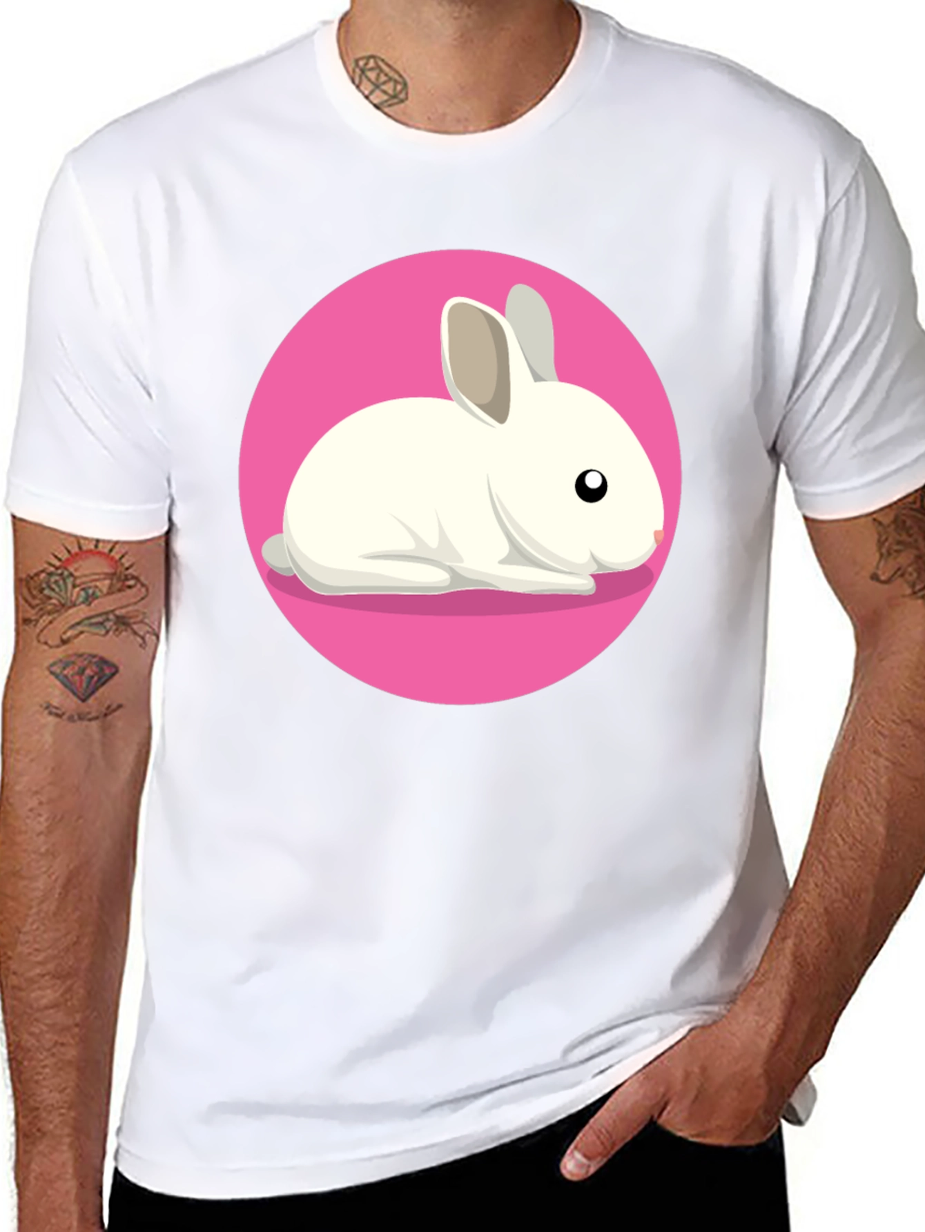 Cute Rabbit Graphic Tee - Black Unisex T-Shirt