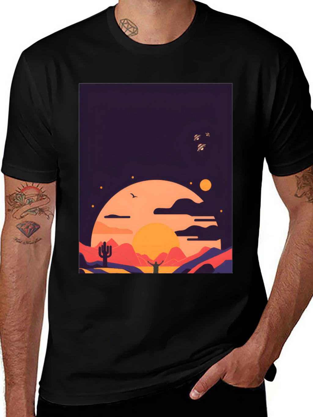 Desert Sunset Graphic Tee - Stylish Cotton T-Shirt