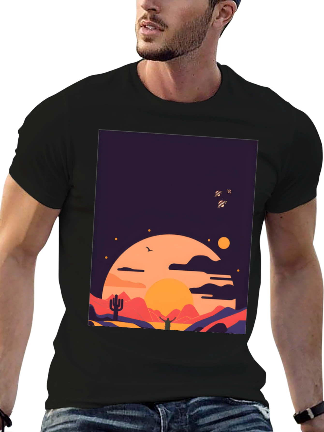 Desert Sunset Graphic Tee - Stylish Cotton T-Shirt