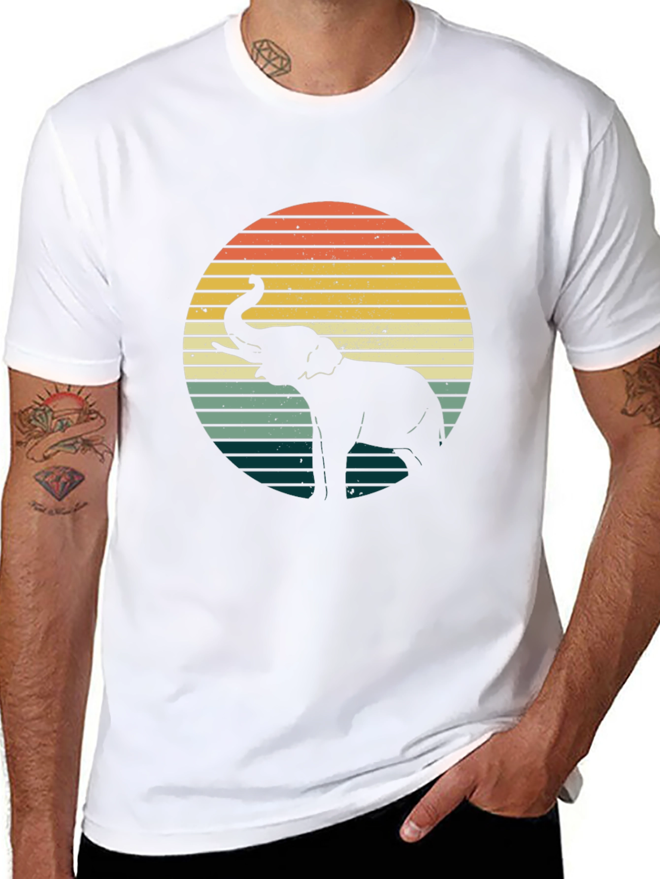 Retro Elephant Sunset Graphic Tee - Black