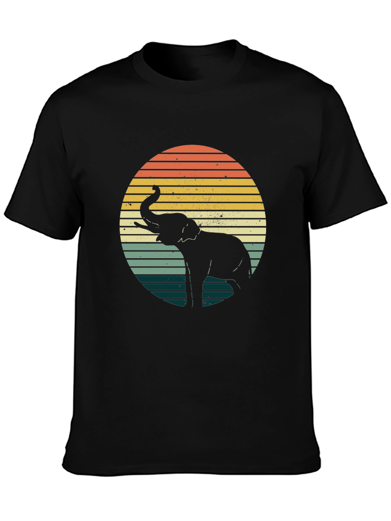 Retro Elephant Sunset Graphic Tee - Black