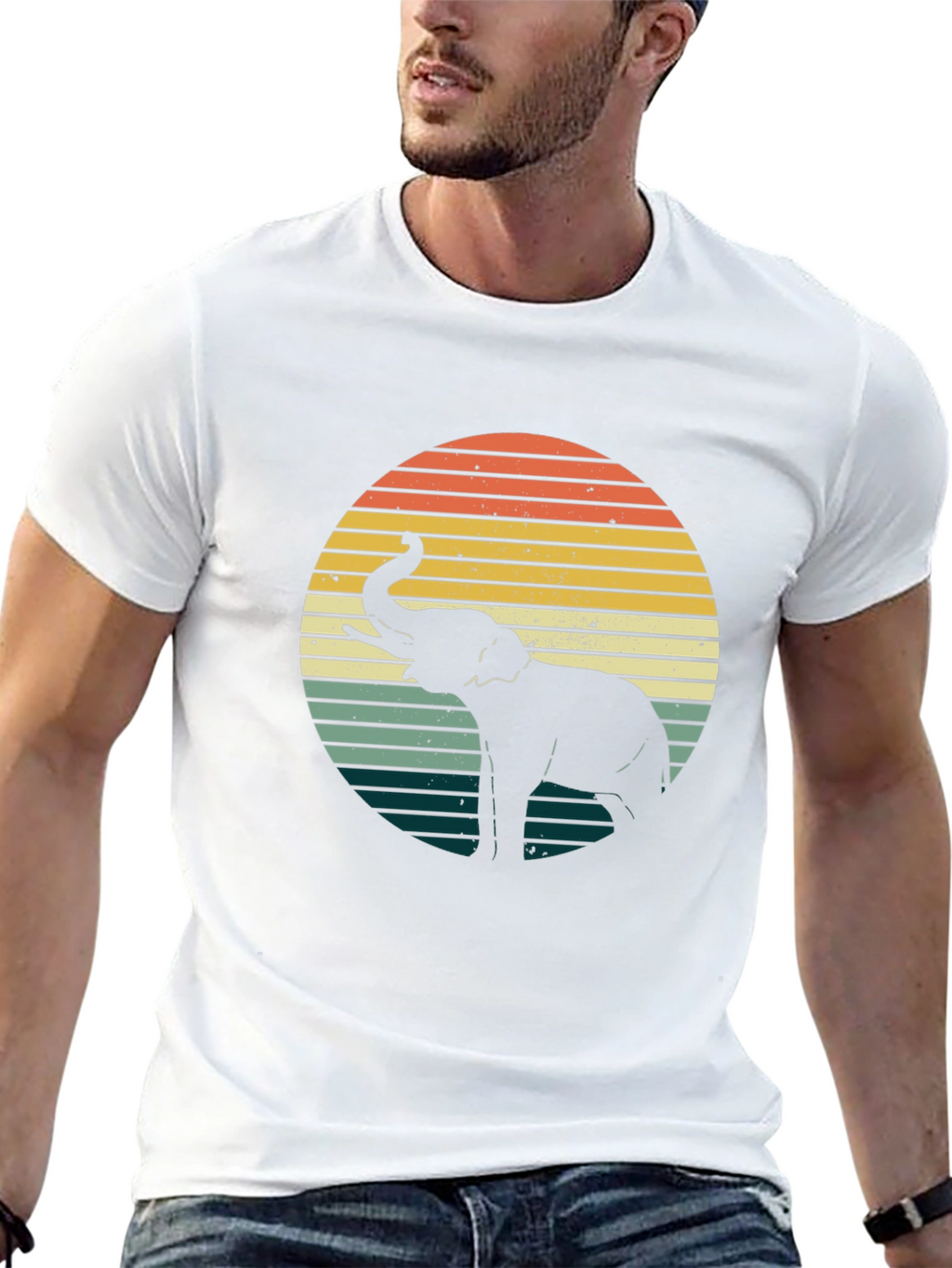 Retro Elephant Sunset Graphic Tee - Black