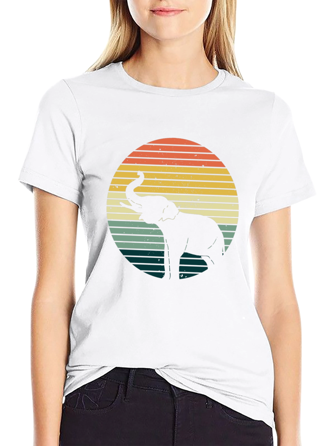 Retro Elephant Sunset Graphic Tee - Black