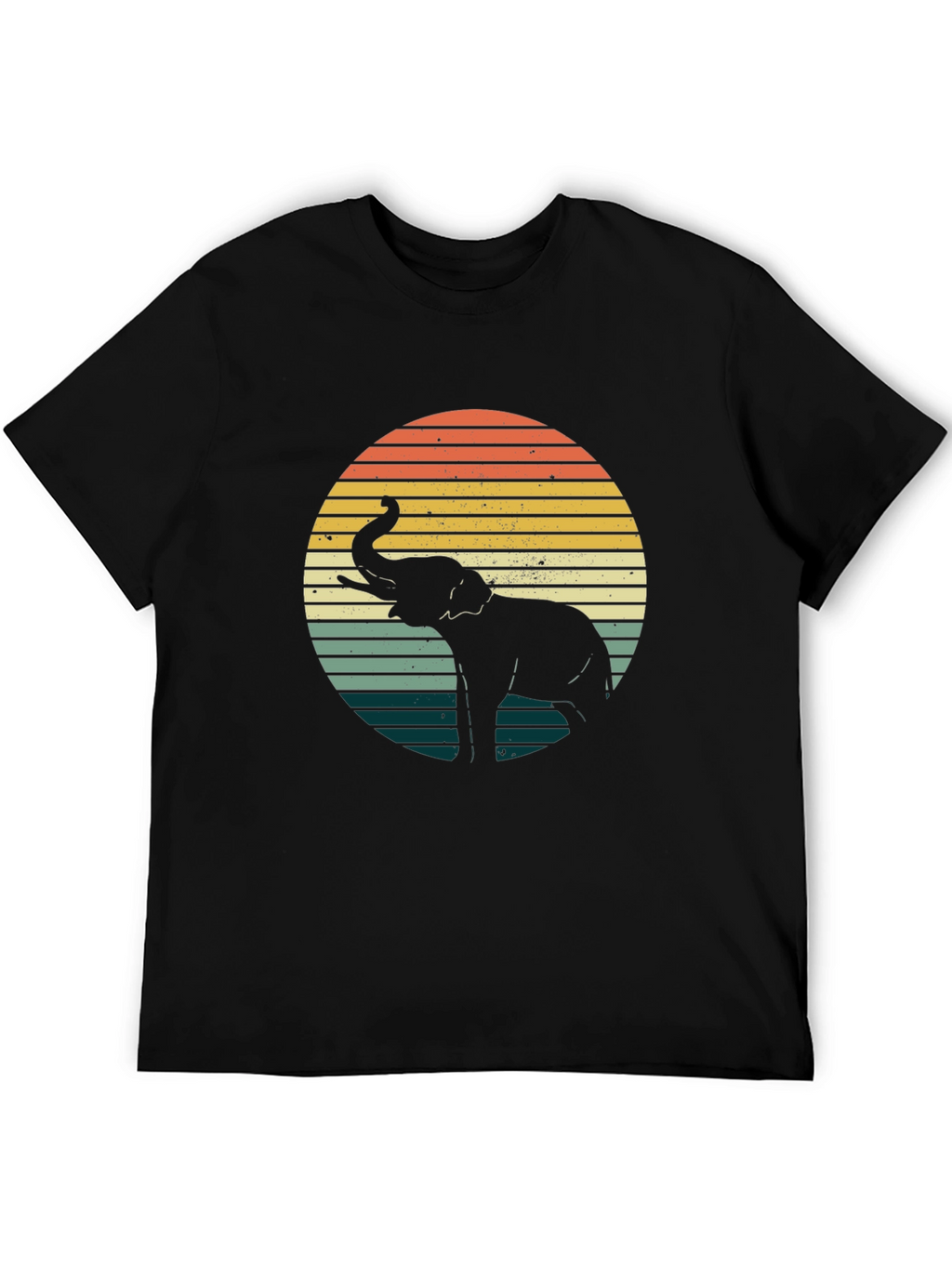 Retro Elephant Sunset Graphic Tee - Black