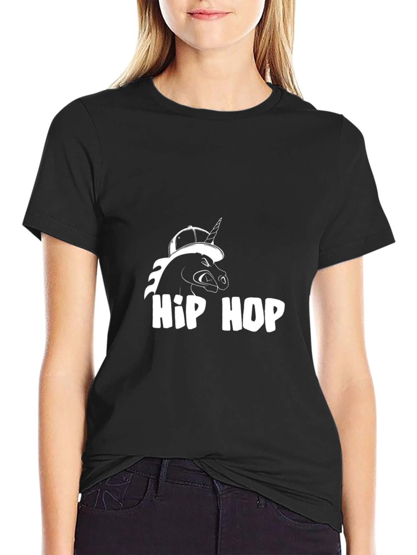 Hip Hop Unicorn Black Cotton Graphic T-Shirt