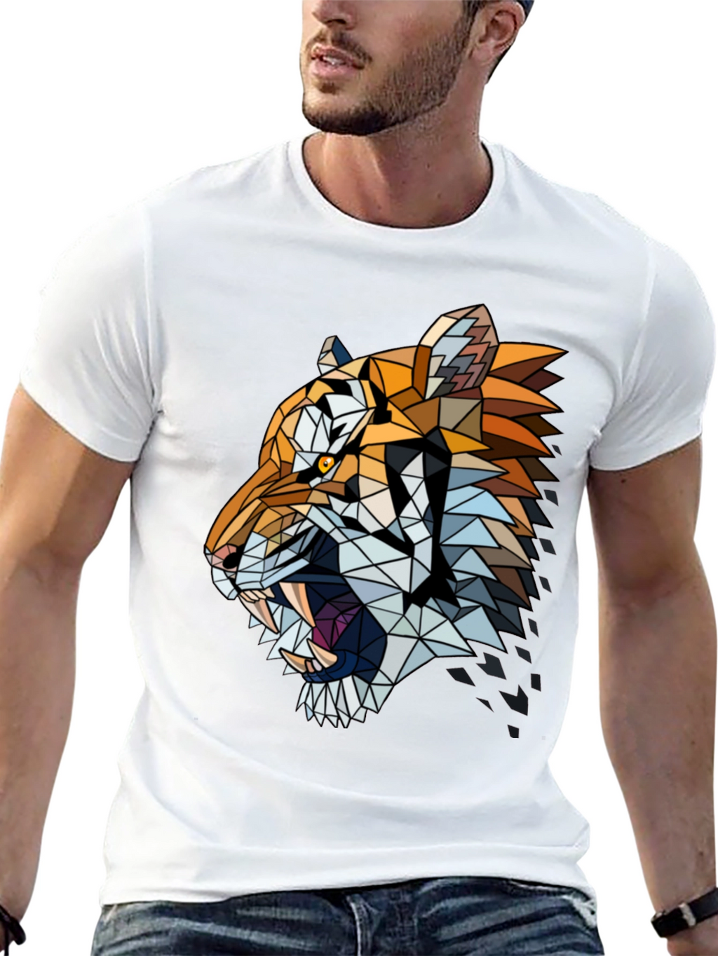 Geometric Tiger Graphic Print Tee