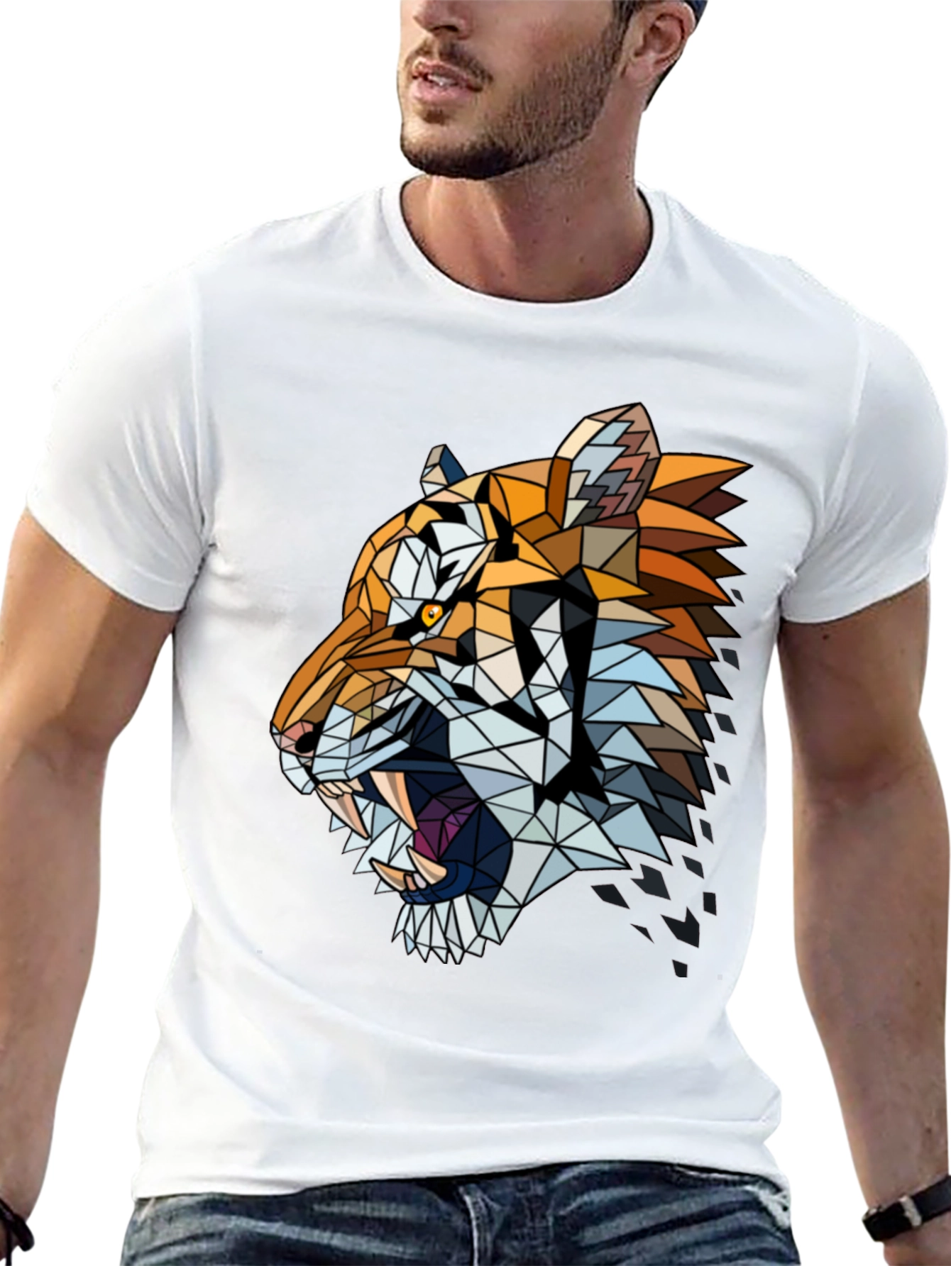 Geometric Tiger Graphic Print Tee