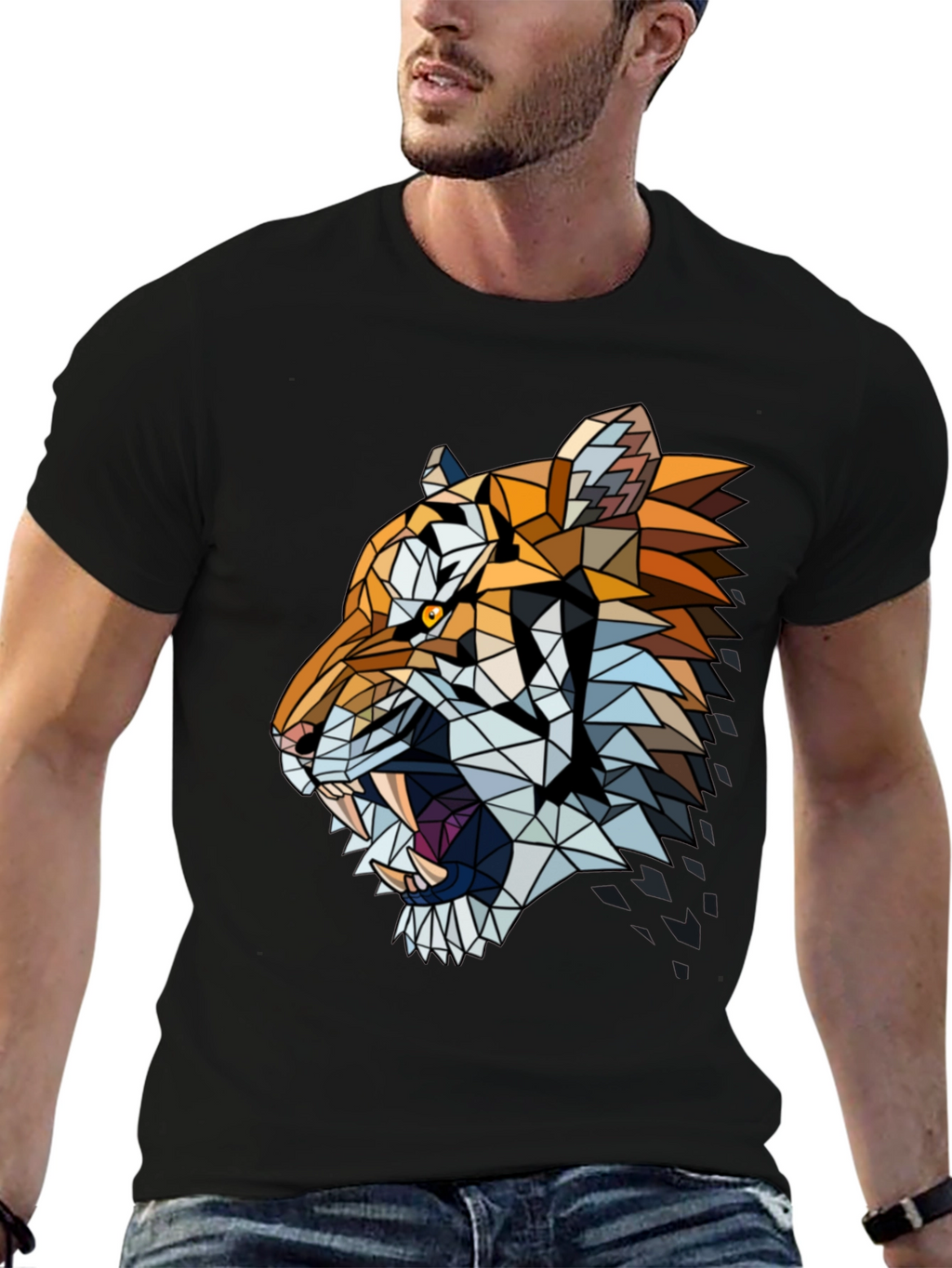 Geometric Tiger Graphic Print Tee