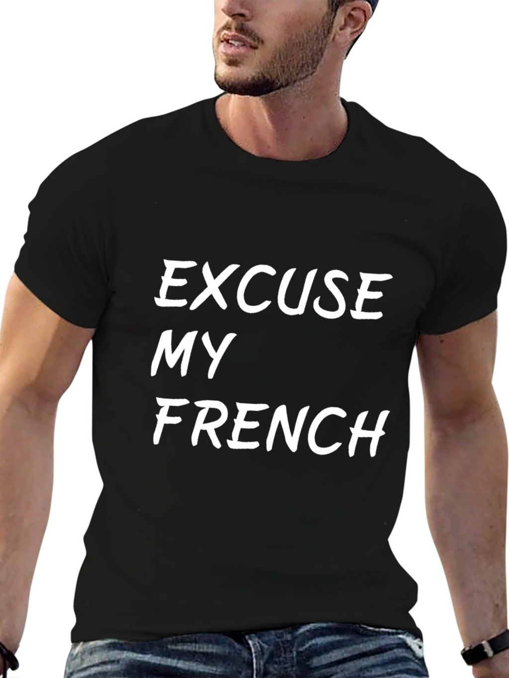Excuse My French Graphic Tee - Black Cotton T-Shirt
