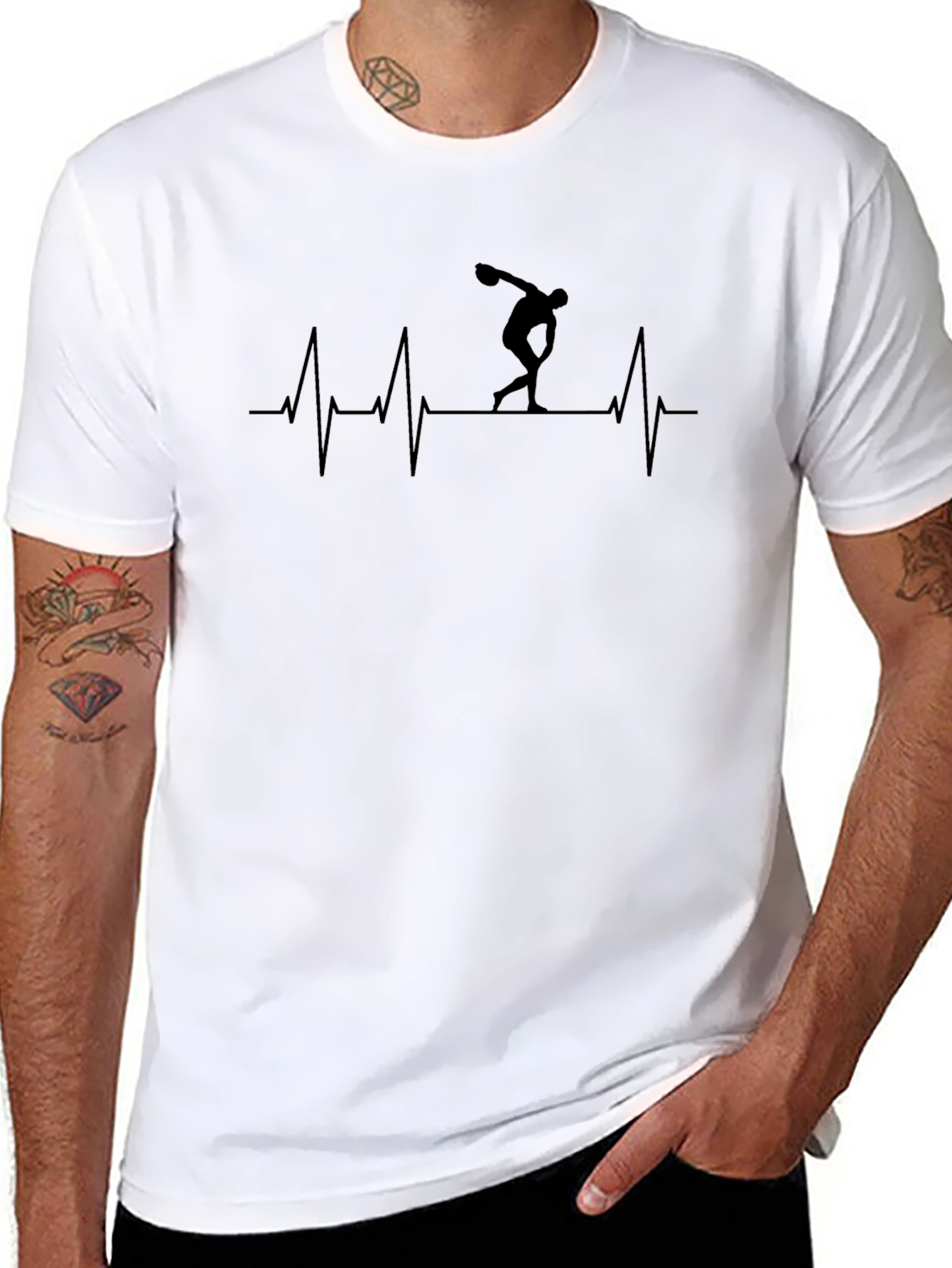 Discus Thrower Heartbeat Black T-Shirt