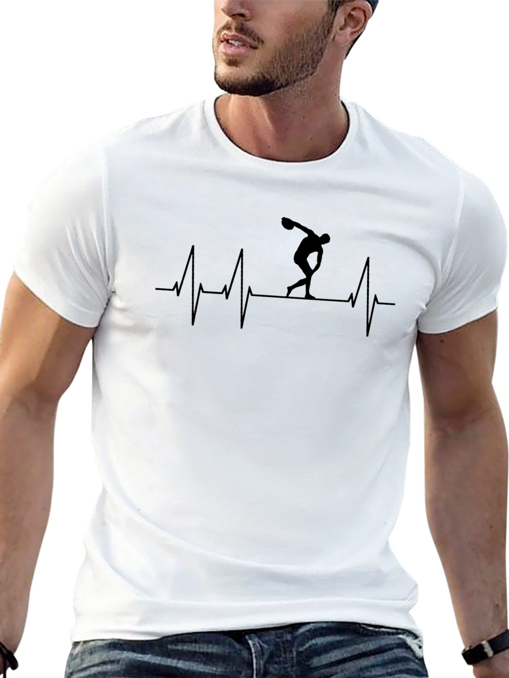 Discus Thrower Heartbeat Black T-Shirt