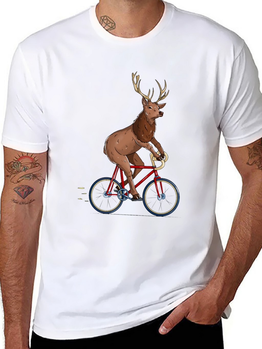 Deer on Bike Graphic Tee - Quirky Mens T-Shirt