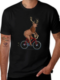 Deer on Bike Graphic Tee - Quirky Mens T-Shirt