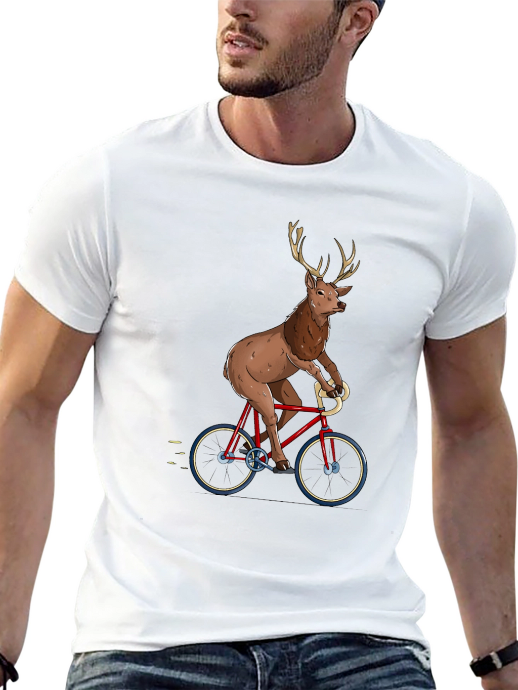 Deer on Bike Graphic Tee - Quirky Mens T-Shirt