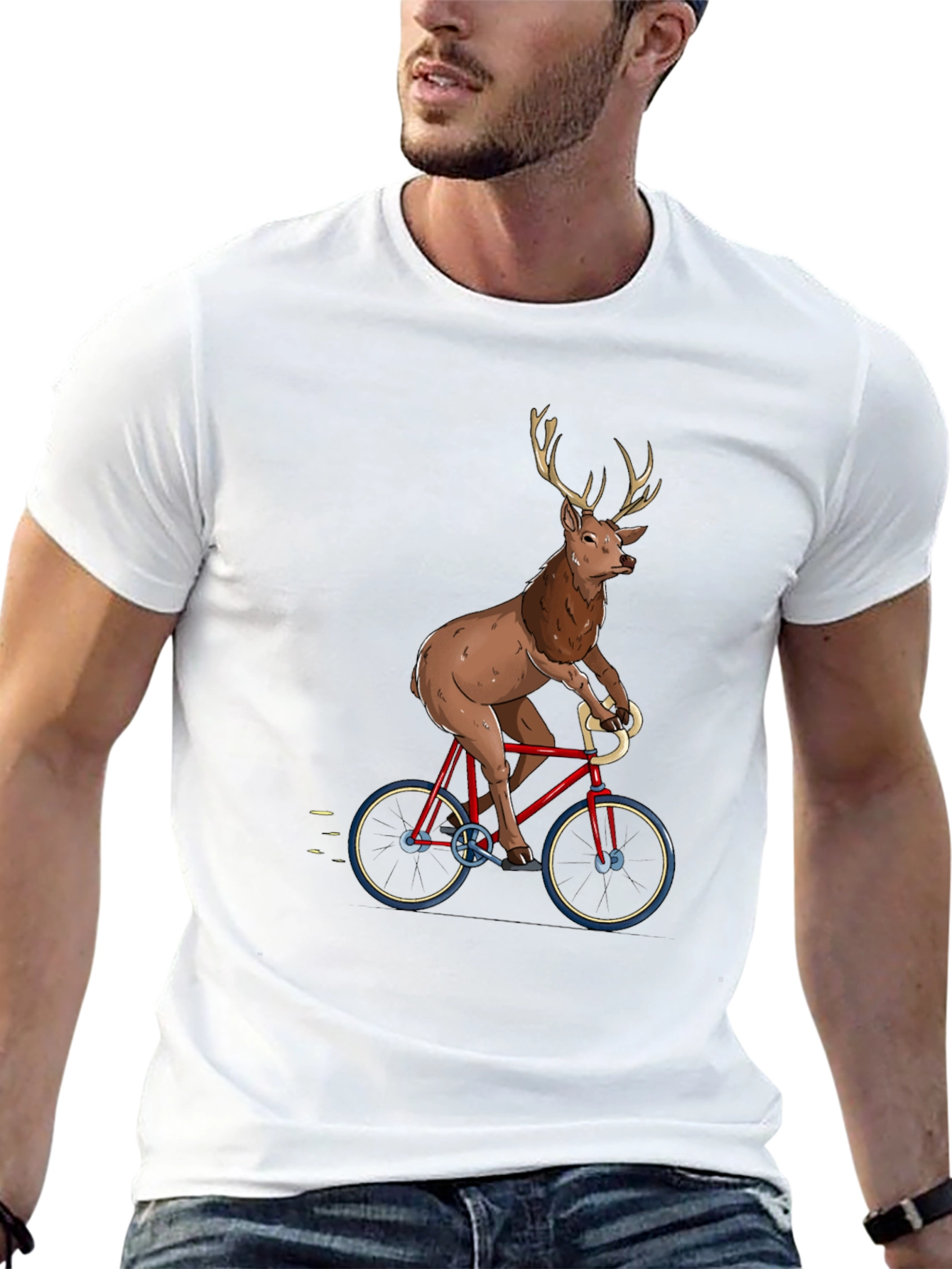 Deer on Bike Graphic Tee - Quirky Mens T-Shirt