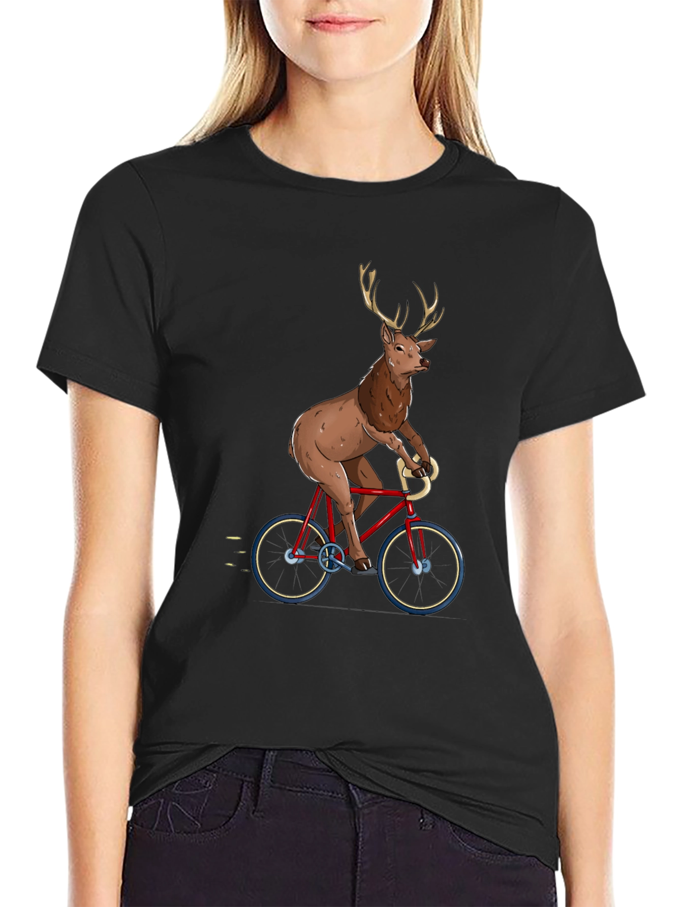 Deer on Bike Graphic Tee - Quirky Mens T-Shirt