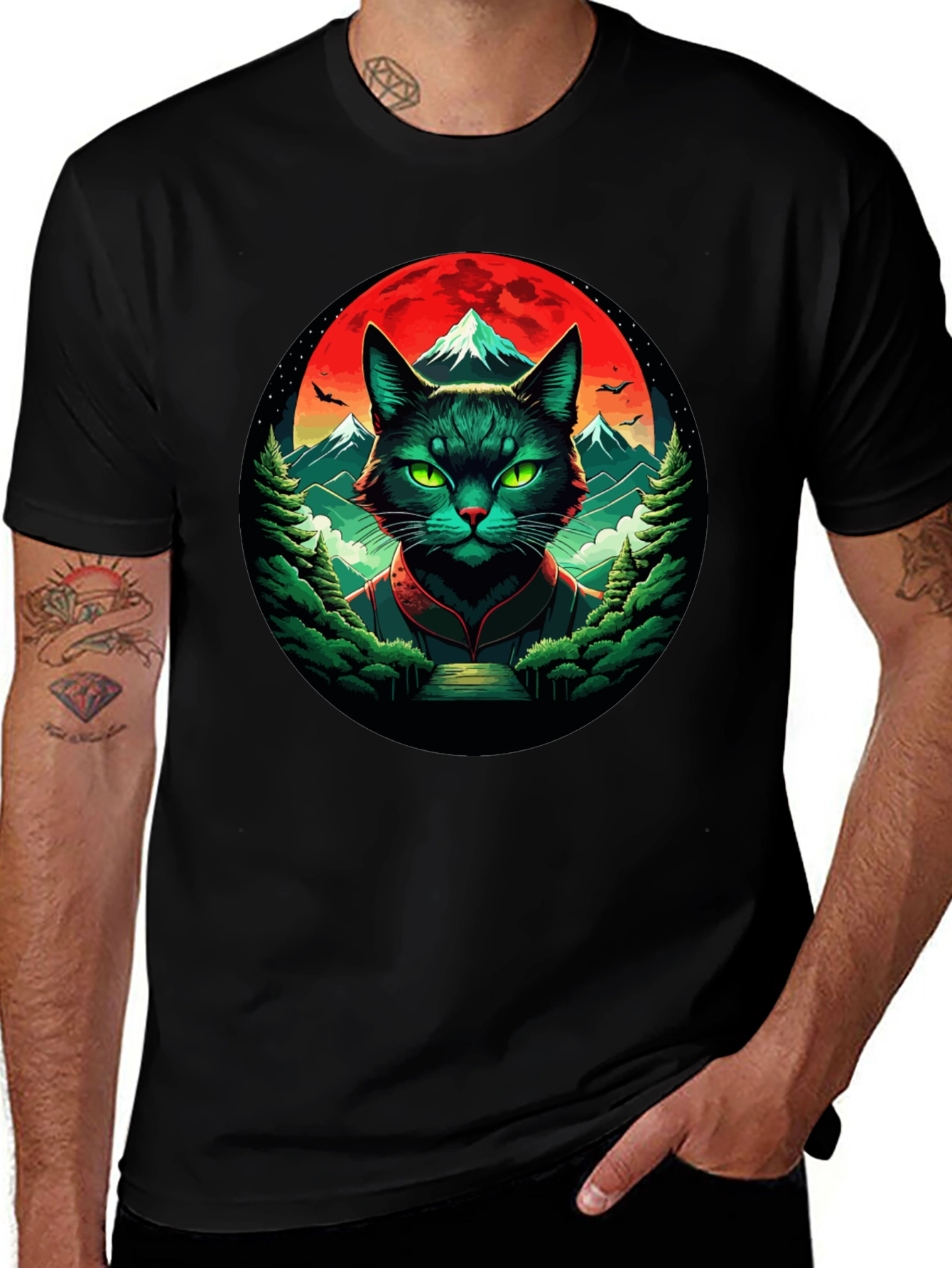 Epic Cat T-Shirt: Feline Samurai Moon Design