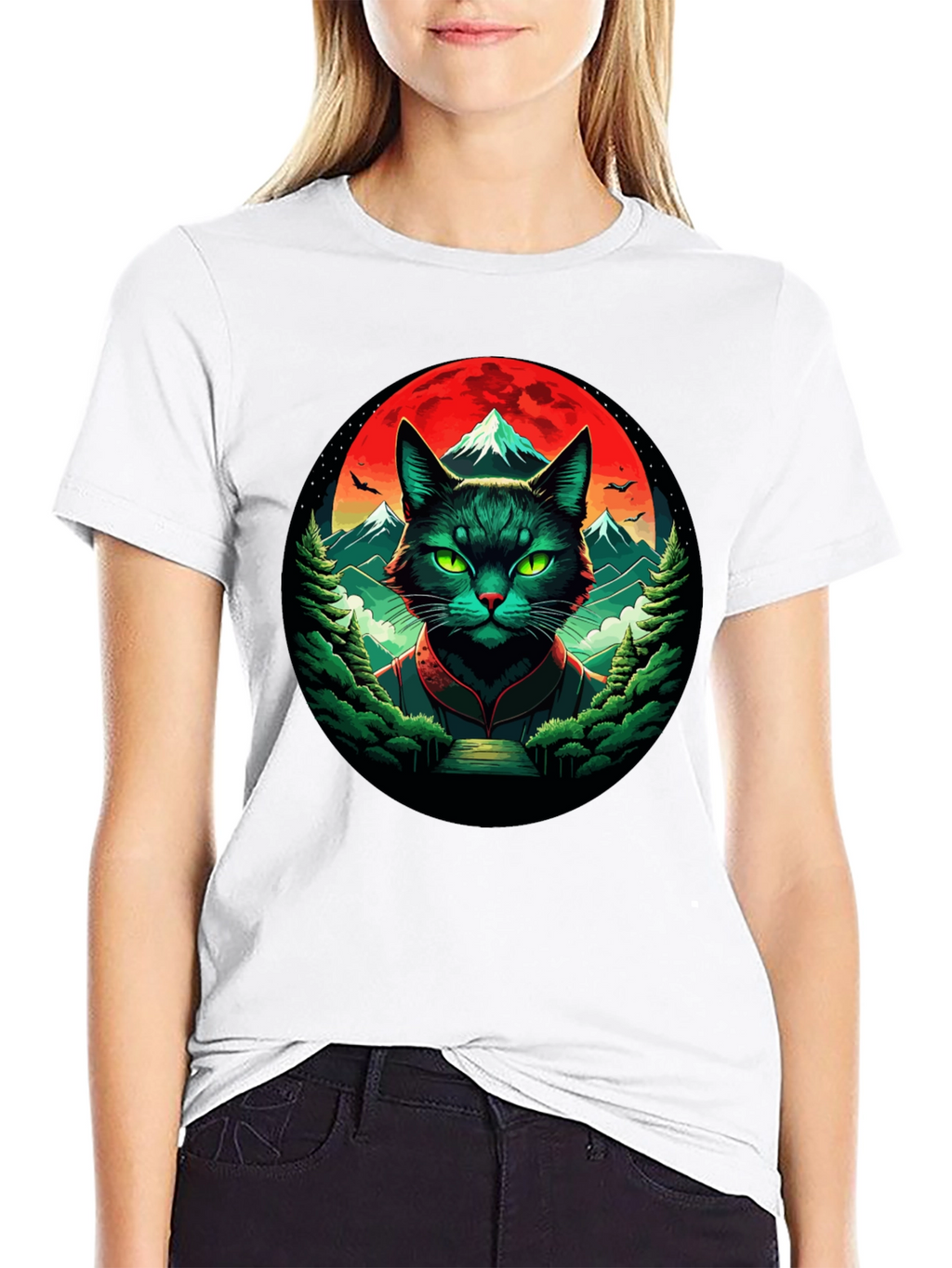 Epic Cat T-Shirt: Feline Samurai Moon Design