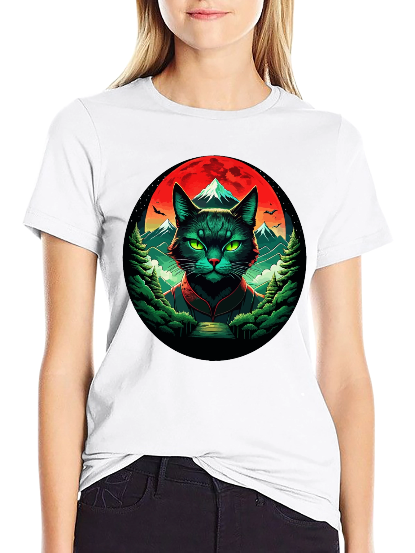 Epic Cat T-Shirt: Feline Samurai Moon Design