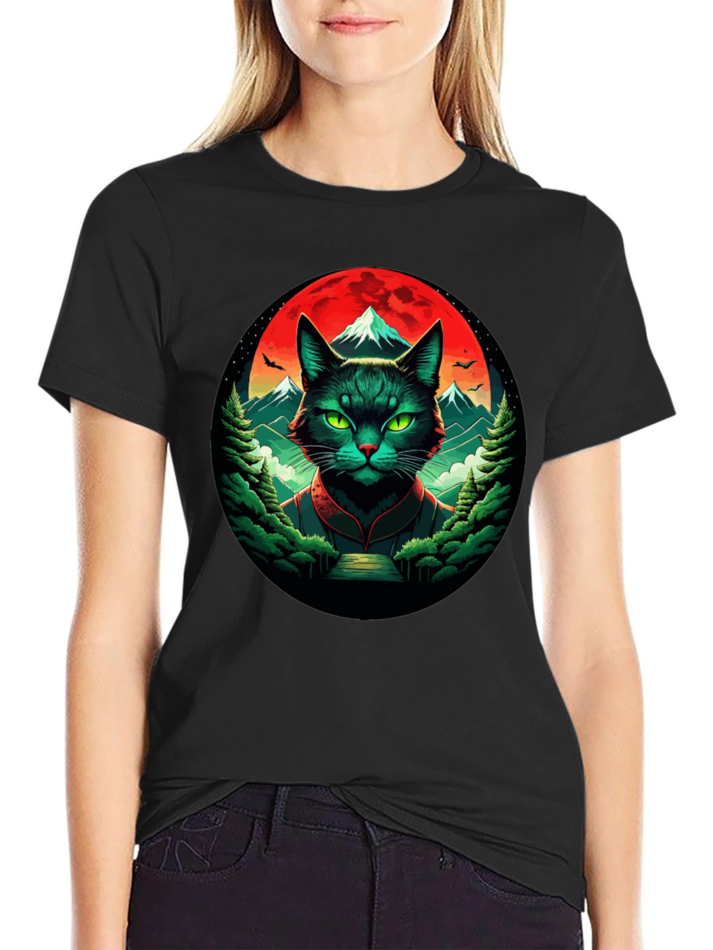 Epic Cat T-Shirt: Feline Samurai Moon Design