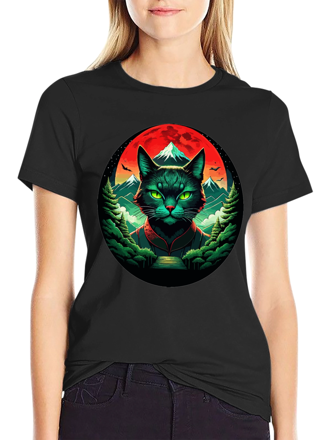 Epic Cat T-Shirt: Feline Samurai Moon Design