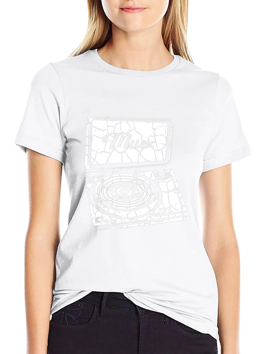 Cracked Music Turntable Graphic Black T-Shirt