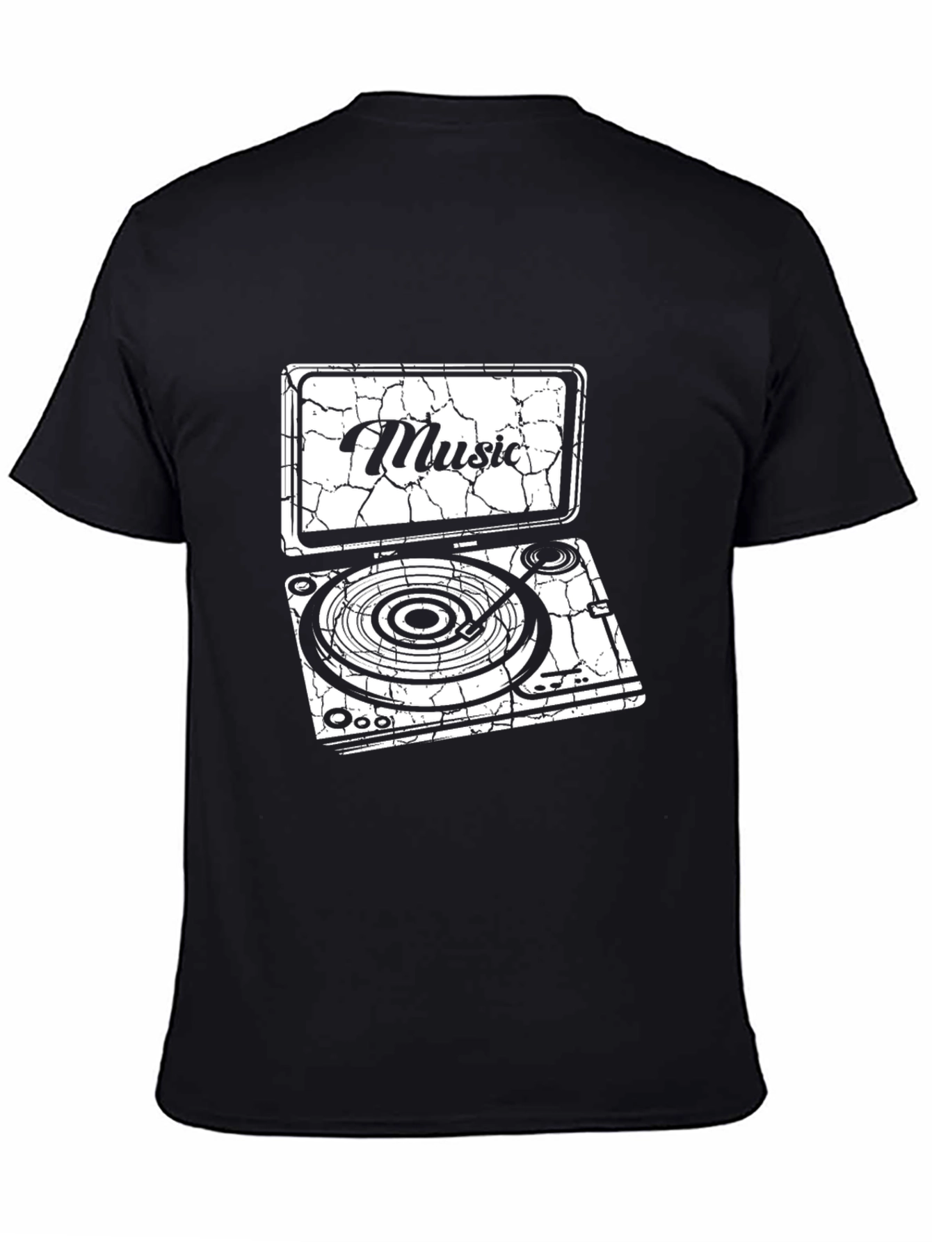 Cracked Music Turntable Graphic Black T-Shirt