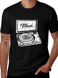 Cracked Music Turntable Graphic Black T-Shirt