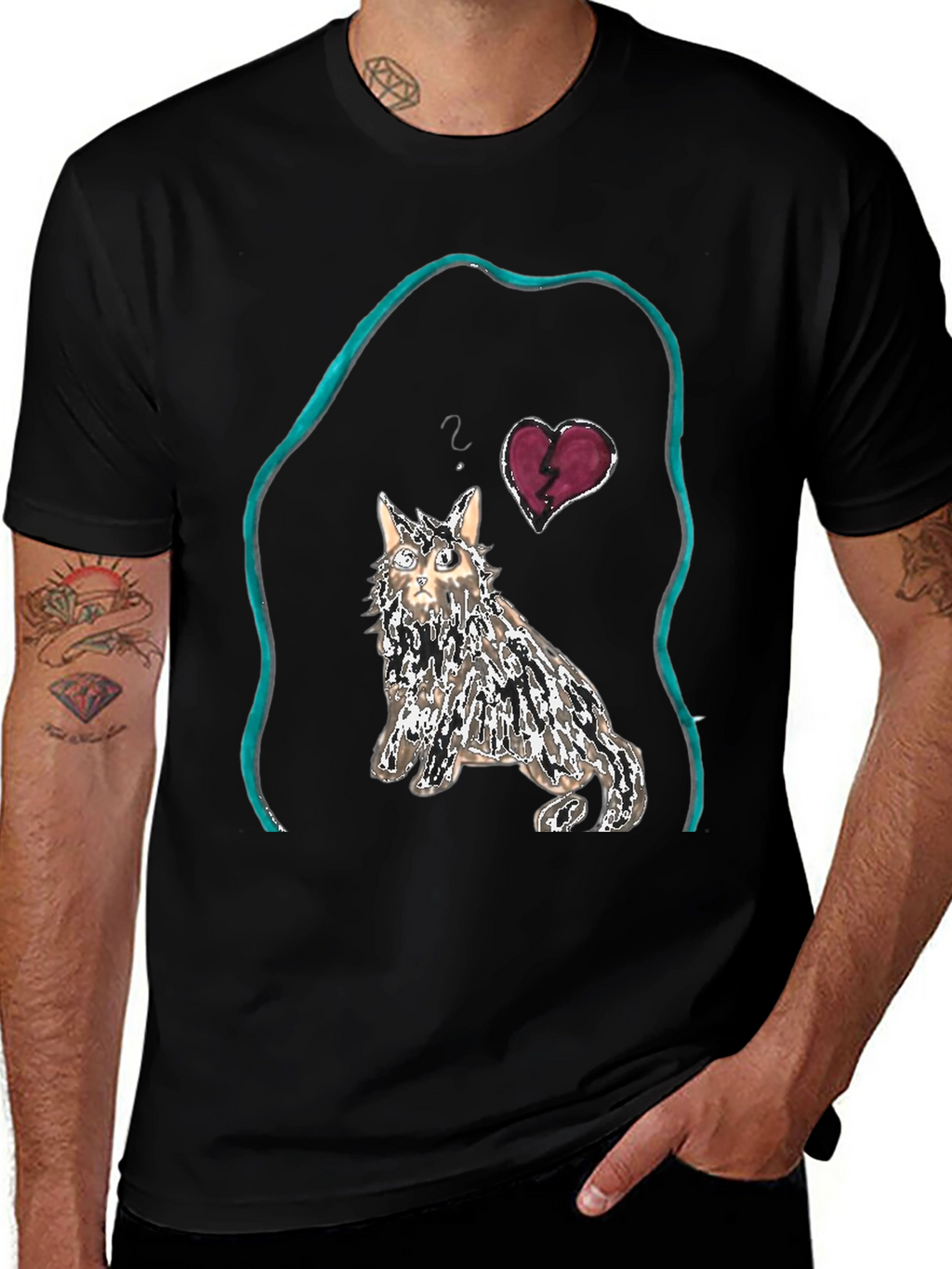 Unique Cat Graphic Tee - Heartbreak Design