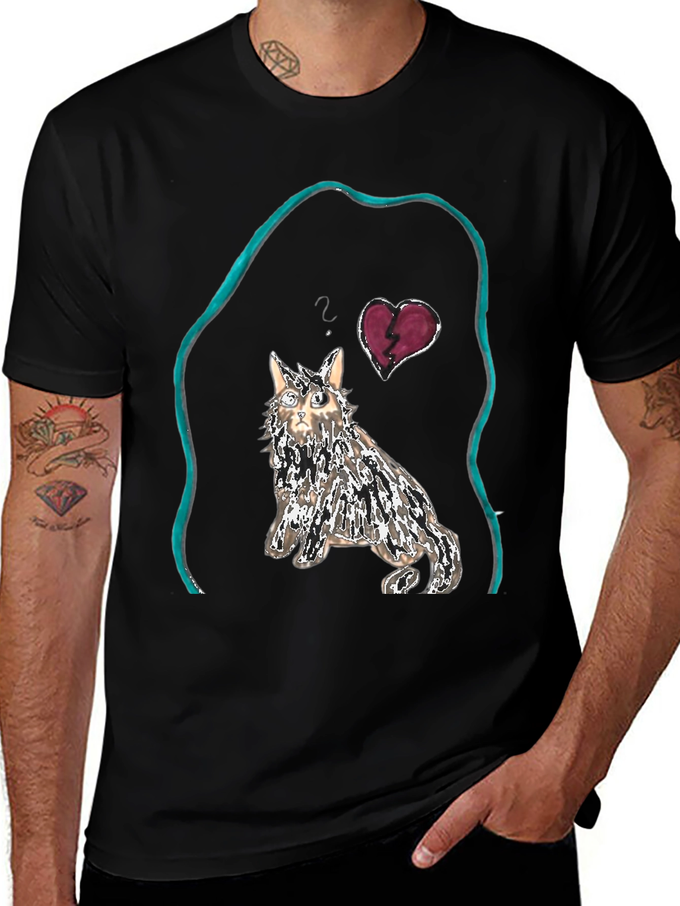 Unique Cat Graphic Tee - Heartbreak Design