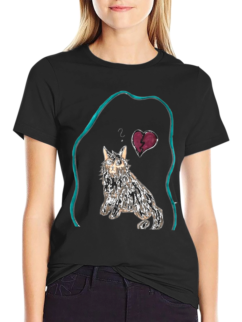 Unique Cat Graphic Tee - Heartbreak Design