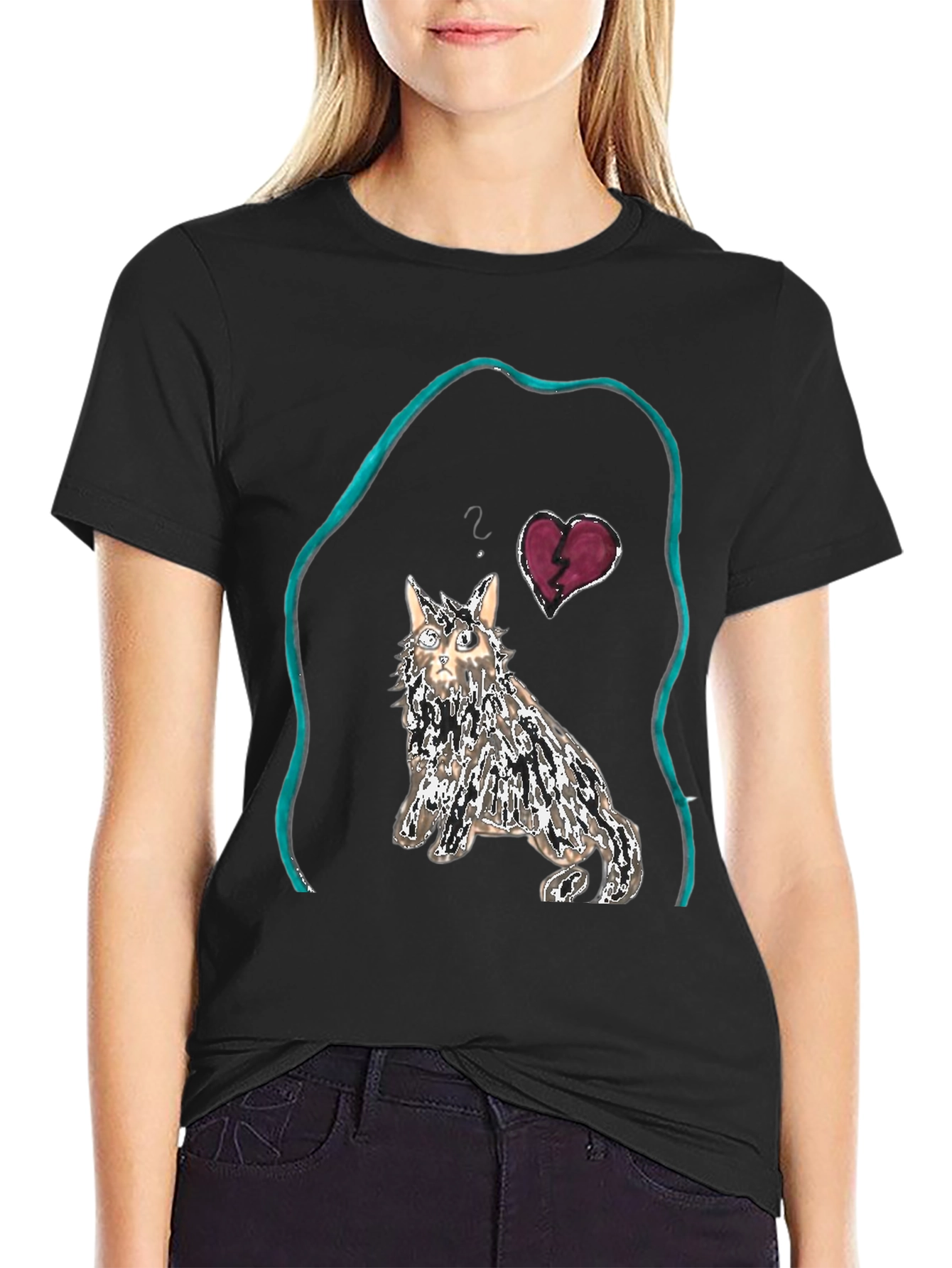 Unique Cat Graphic Tee - Heartbreak Design