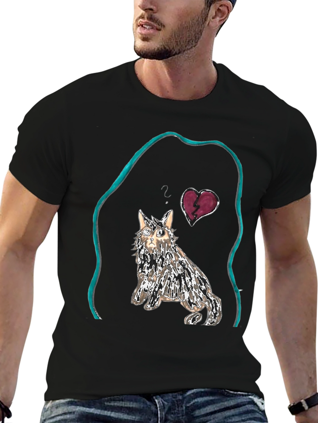 Unique Cat Graphic Tee - Heartbreak Design