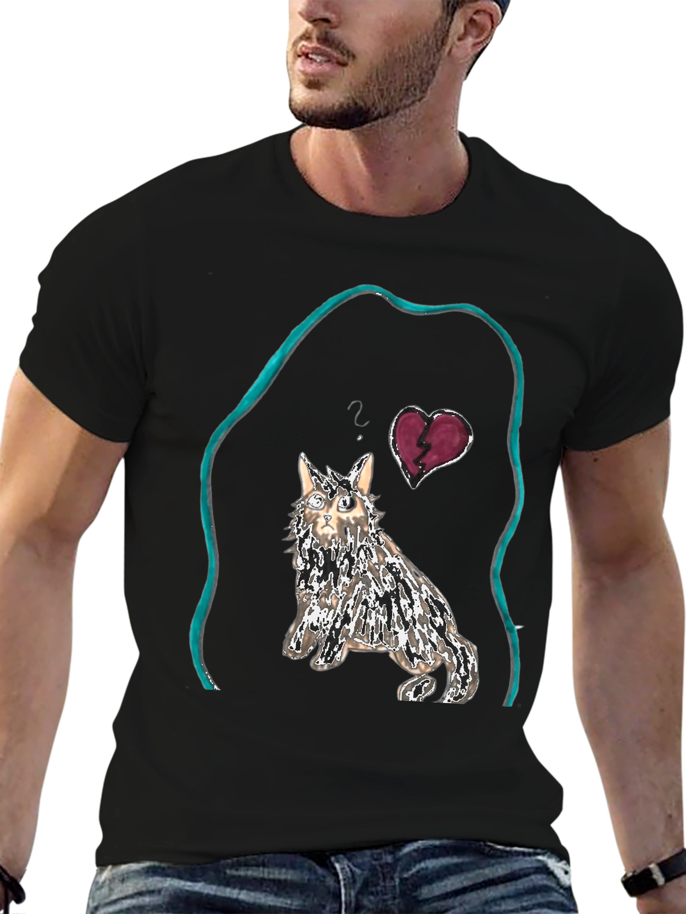 Unique Cat Graphic Tee - Heartbreak Design