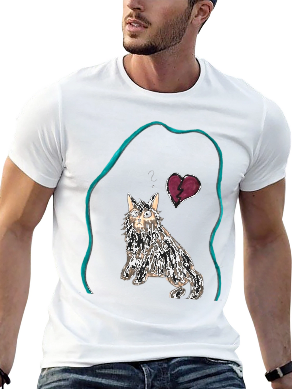 Unique Cat Graphic Tee - Heartbreak Design