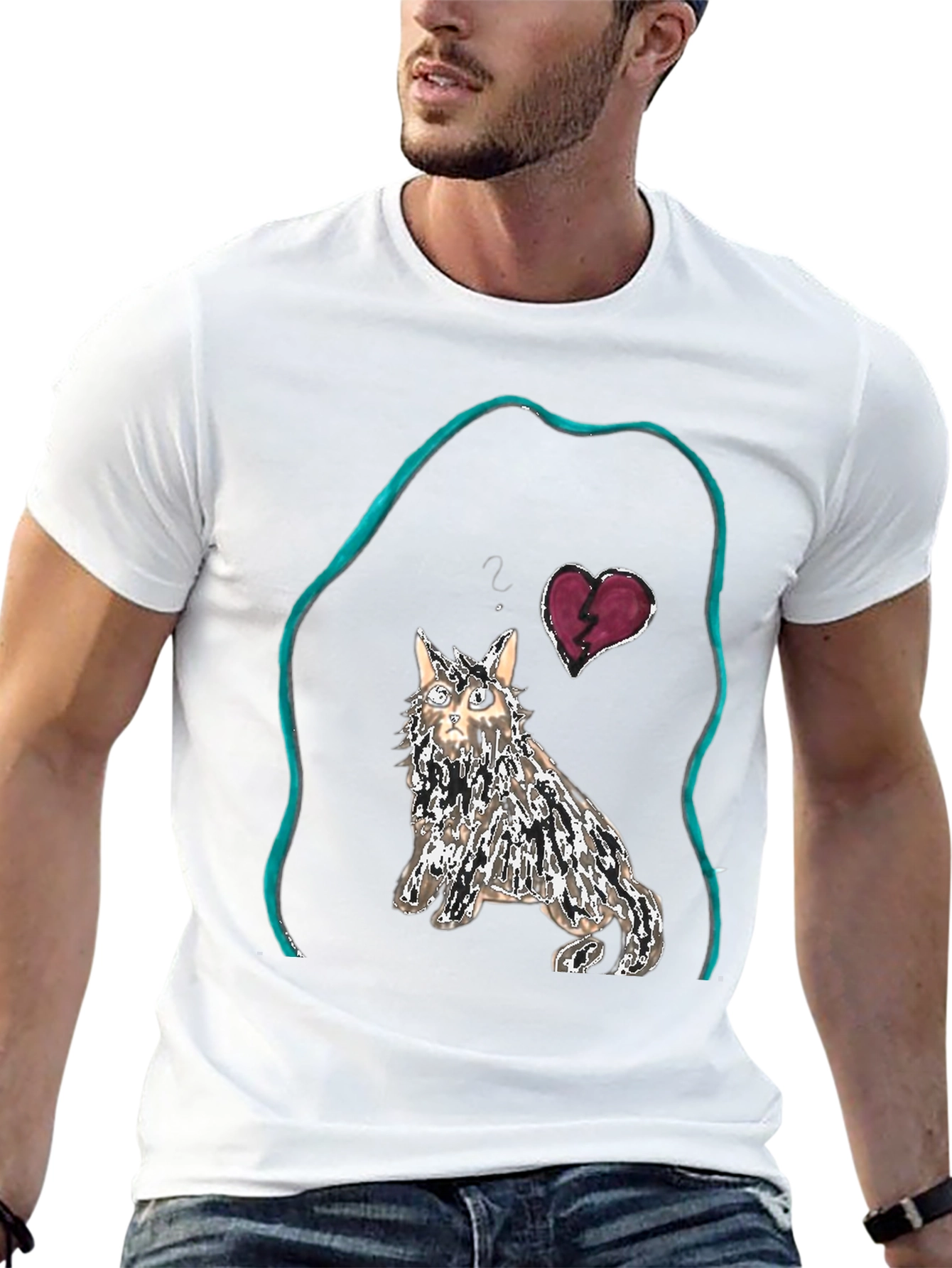 Unique Cat Graphic Tee - Heartbreak Design