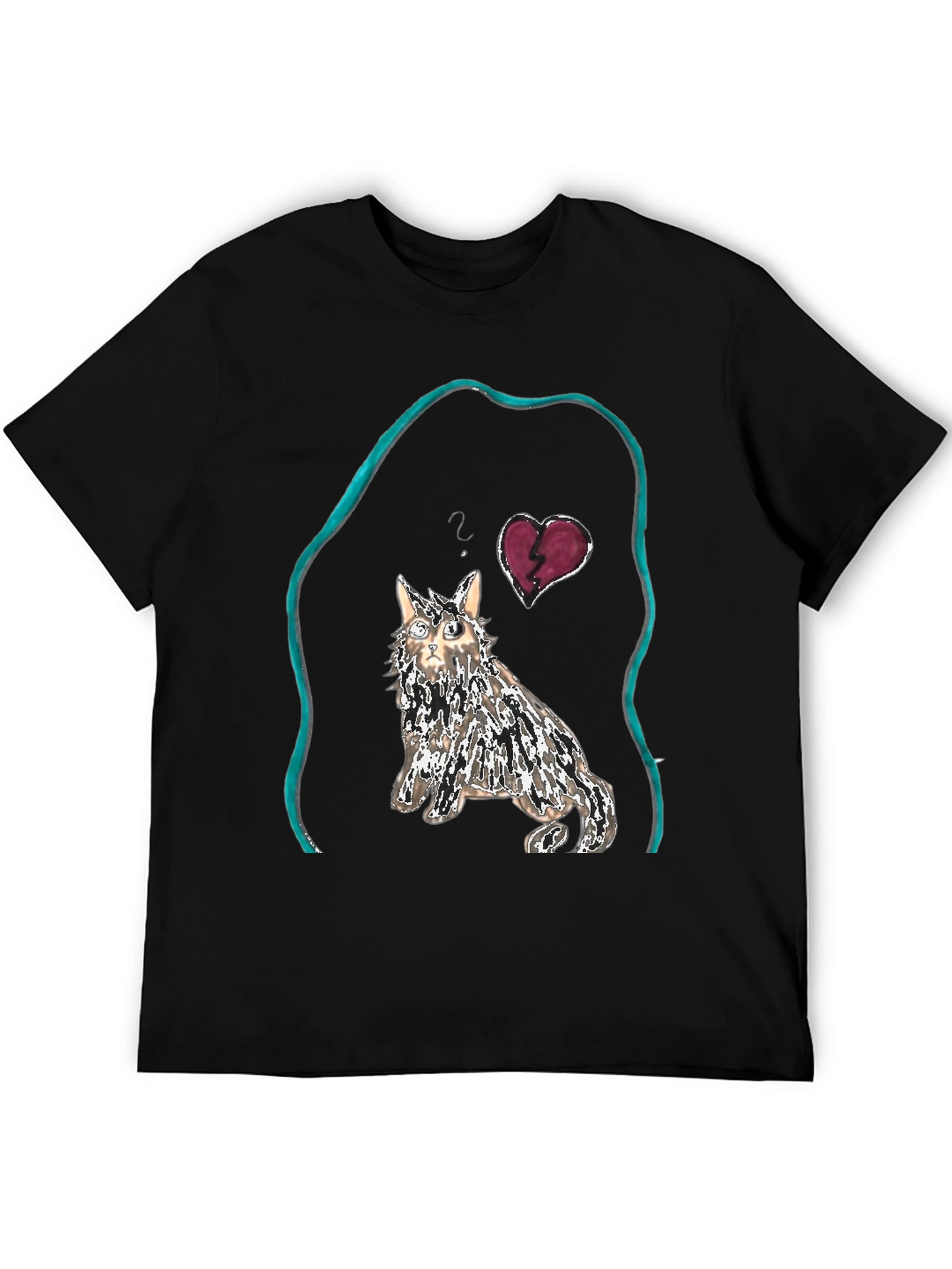 Unique Cat Graphic Tee - Heartbreak Design