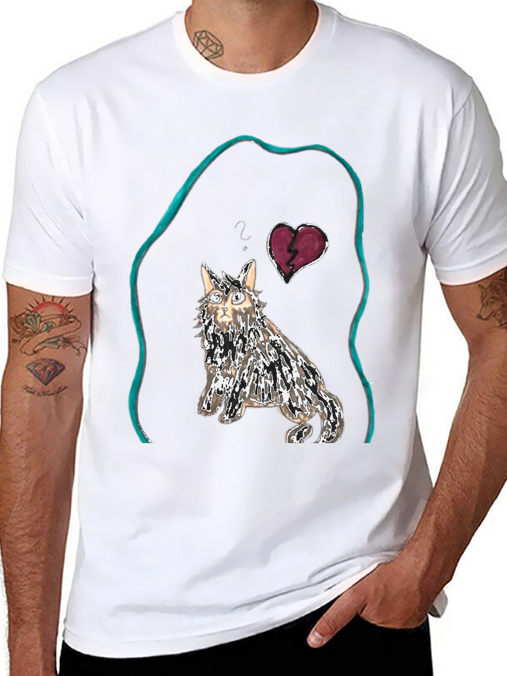 Unique Cat Graphic Tee - Heartbreak Design