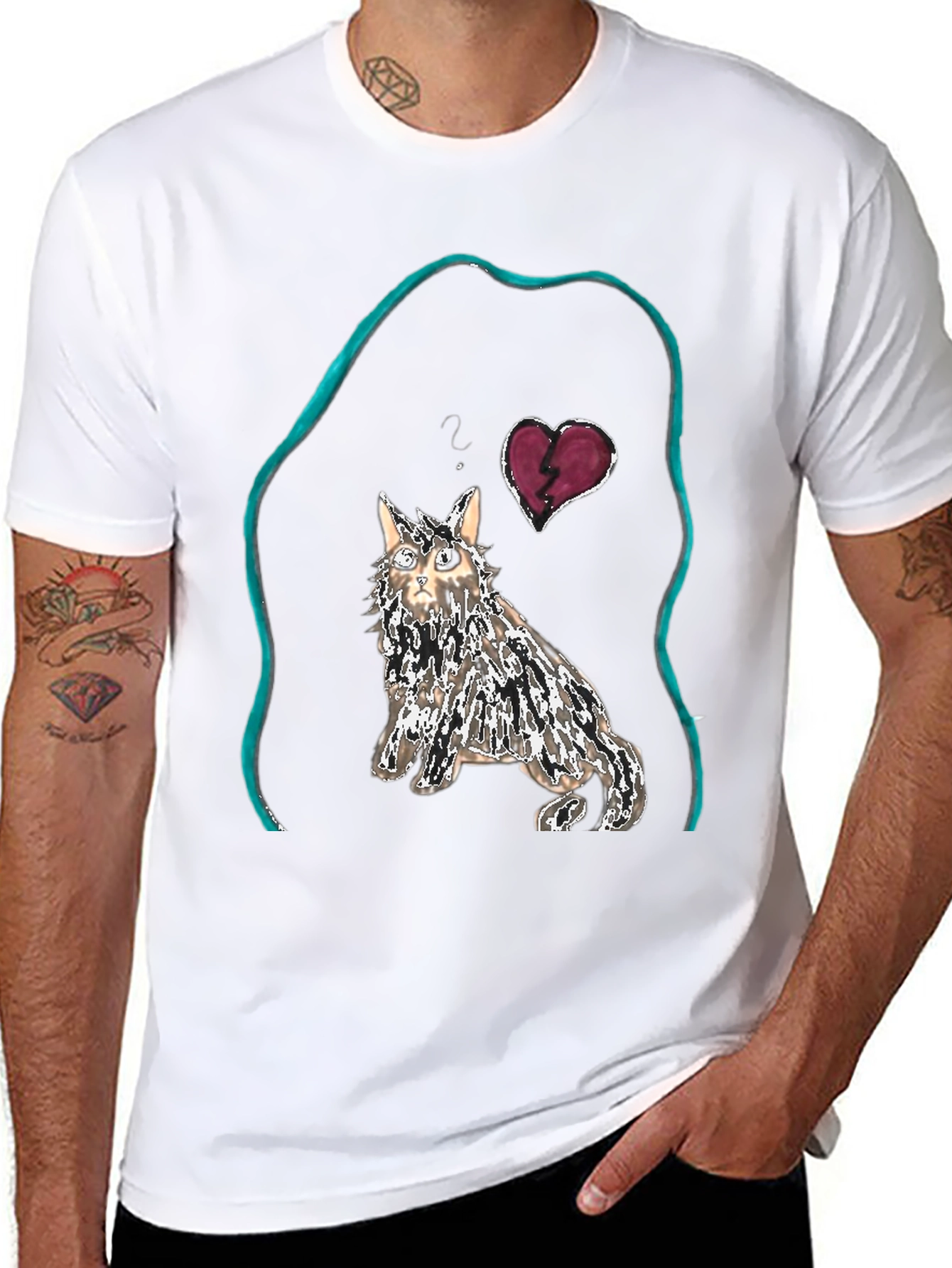 Unique Cat Graphic Tee - Heartbreak Design