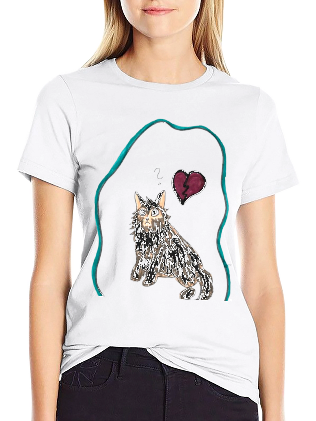 Unique Cat Graphic Tee - Heartbreak Design