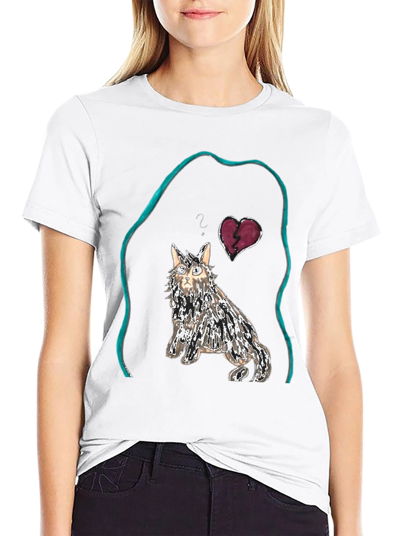 Unique Cat Graphic Tee - Heartbreak Design