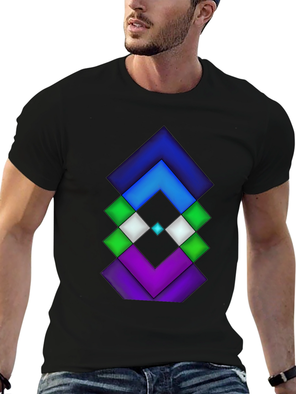Geometric Diamond Design Black Tee