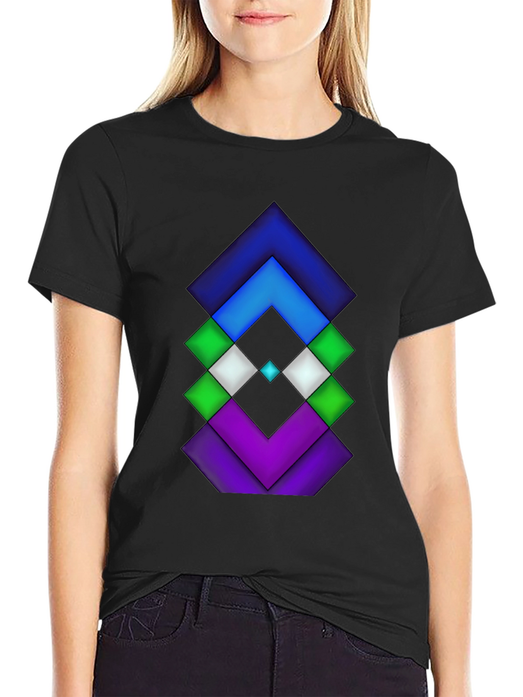Geometric Diamond Design Black Tee