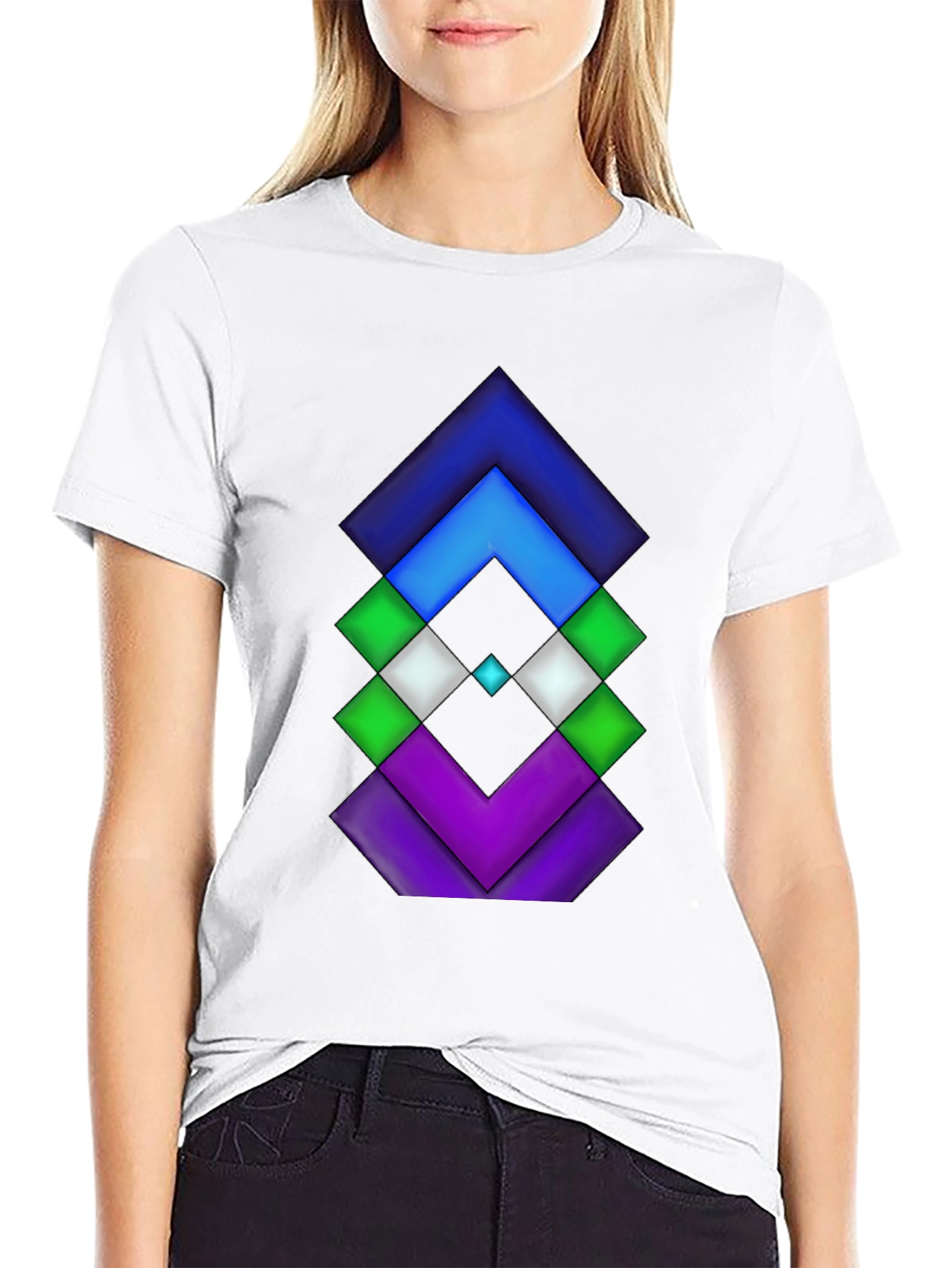 Geometric Diamond Design Black Tee