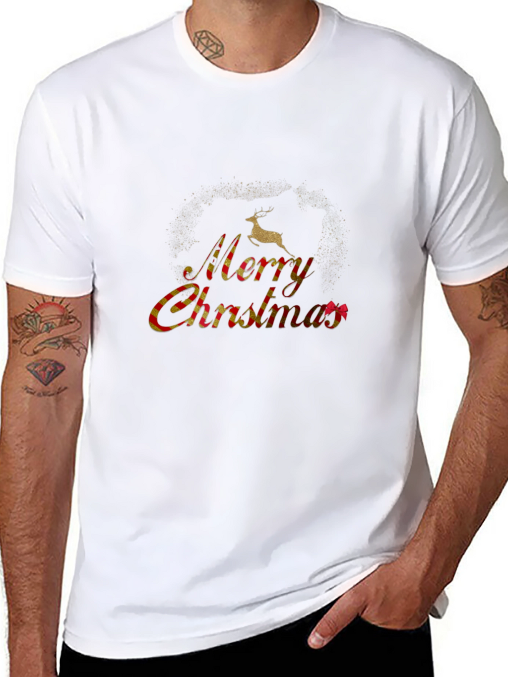 Festive Merry Christmas Black Graphic T-Shirt