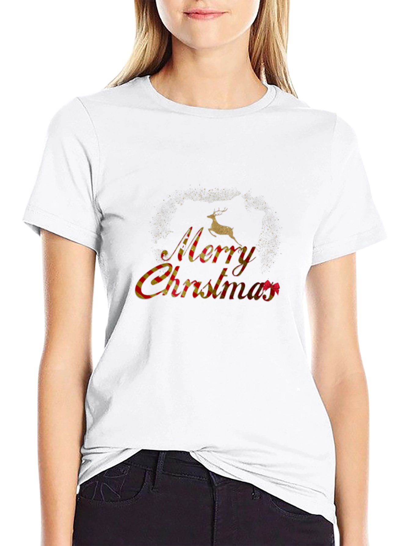 Festive Merry Christmas Black Graphic T-Shirt