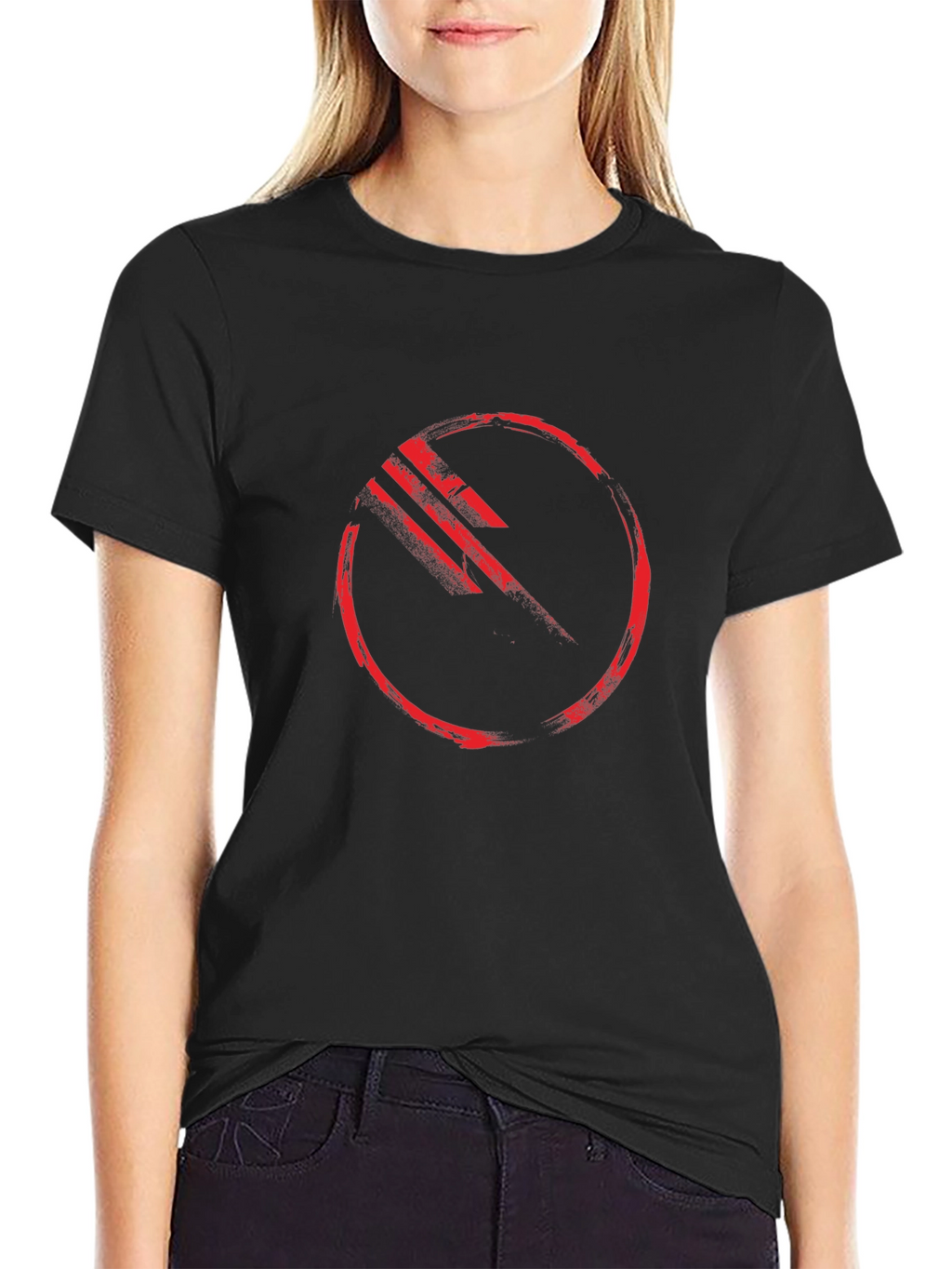 Graphic Print Crew Neck T-Shirt - Black