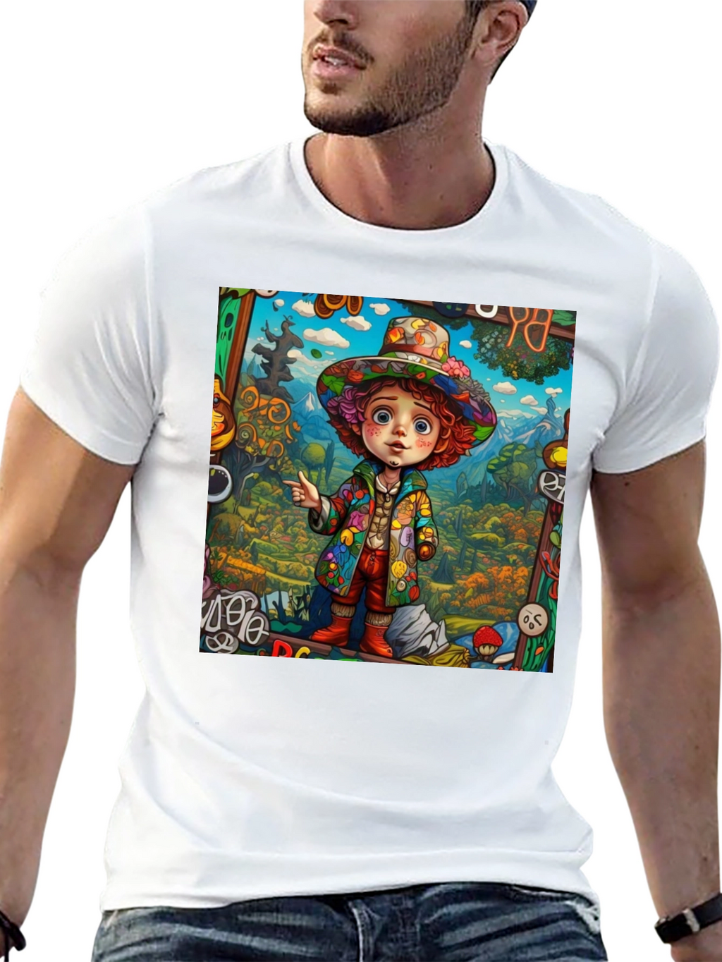 Psychedelic Cartoon Character Graphic Tee