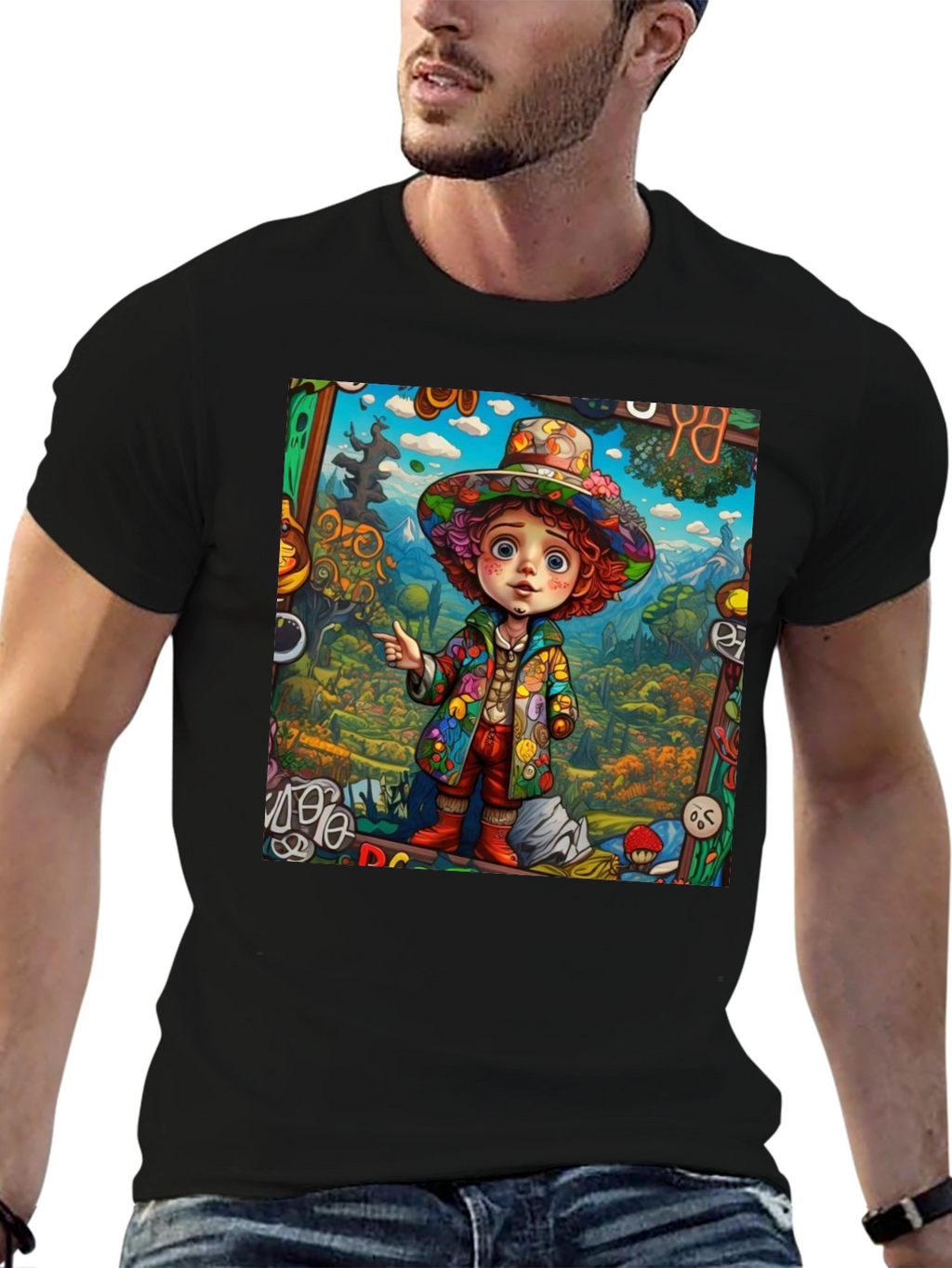 Psychedelic Cartoon Character Graphic Tee